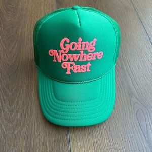 Ascot + Hart Vibrant Green Cap with Pink Lettering Going Nowhere Fast
